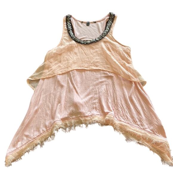 Pink Mixed Media Sleeveless Knit Top with Crinkle Chiffon and Beading Size M - Picture 4 of 10